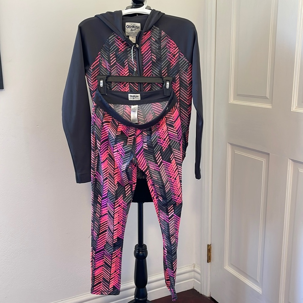 Oshkosh girls SET athletic matching , pant size12 and jacket size14, multicolor